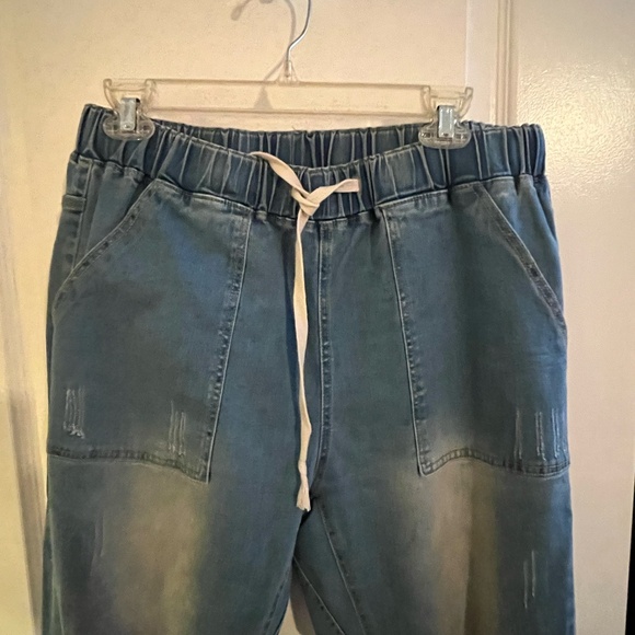 Casual Pull-on Distressed Stretch Jeans Elastic Waist Jean Denim Joggers Pants - Picture 7 of 7